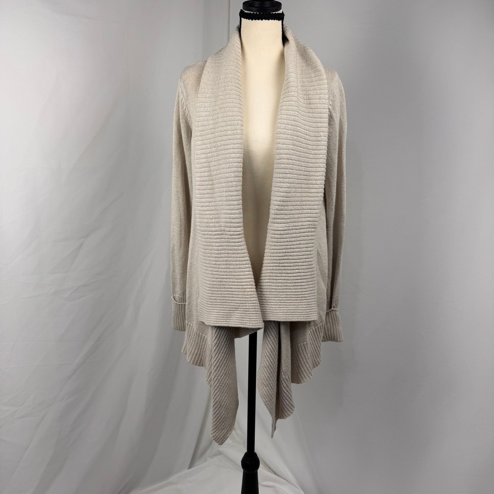 INC Silk Angora Metallic Waterfall Open Front Cardigan Women Large Off White